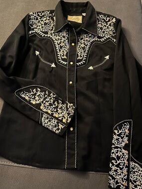 Scully Black Western Embroidered Snap Jacket with Cream Accents